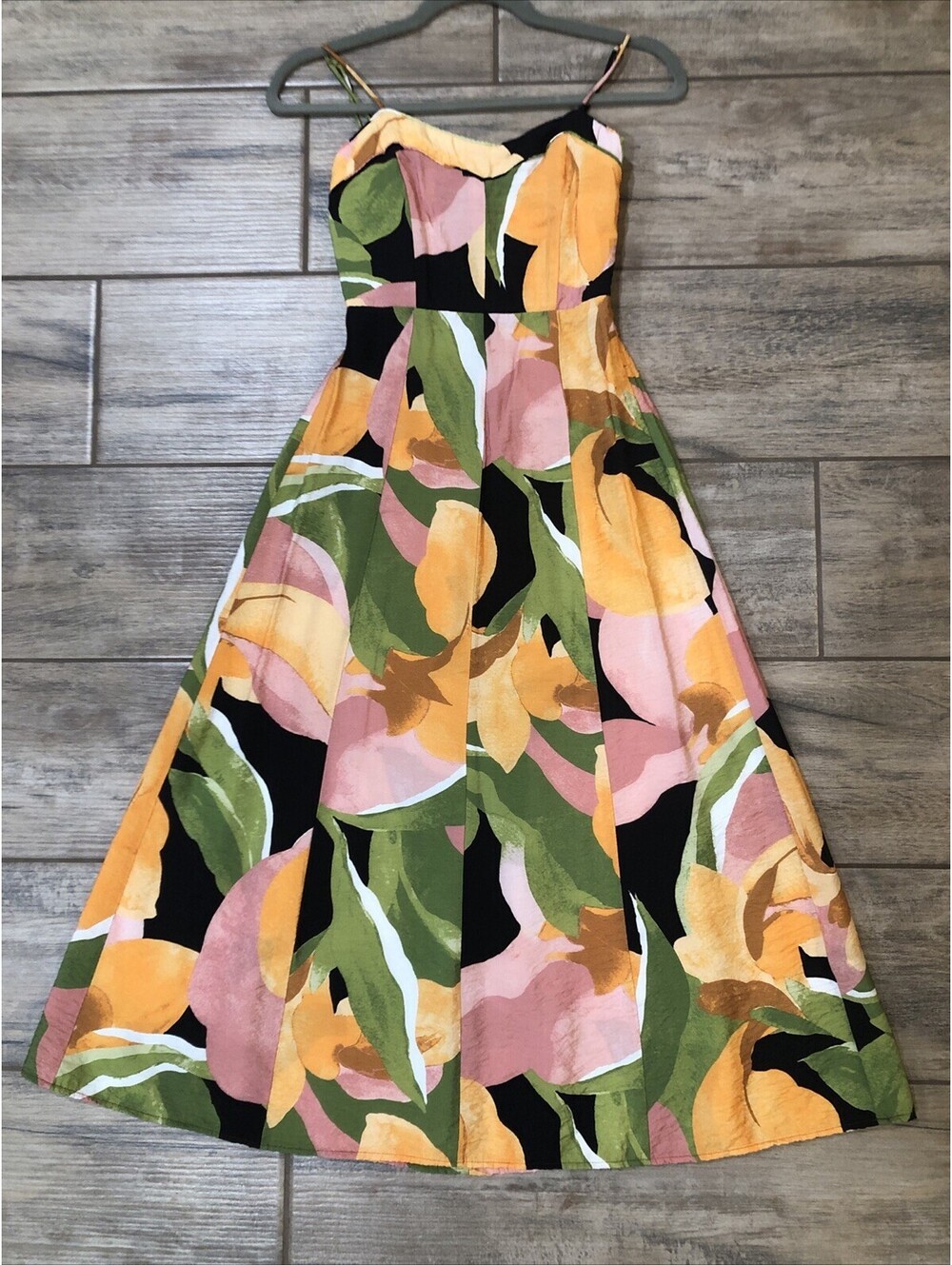 Abstract Floral Midi Dress Boho Chic Botanical Sundress H&M‎ Size XS